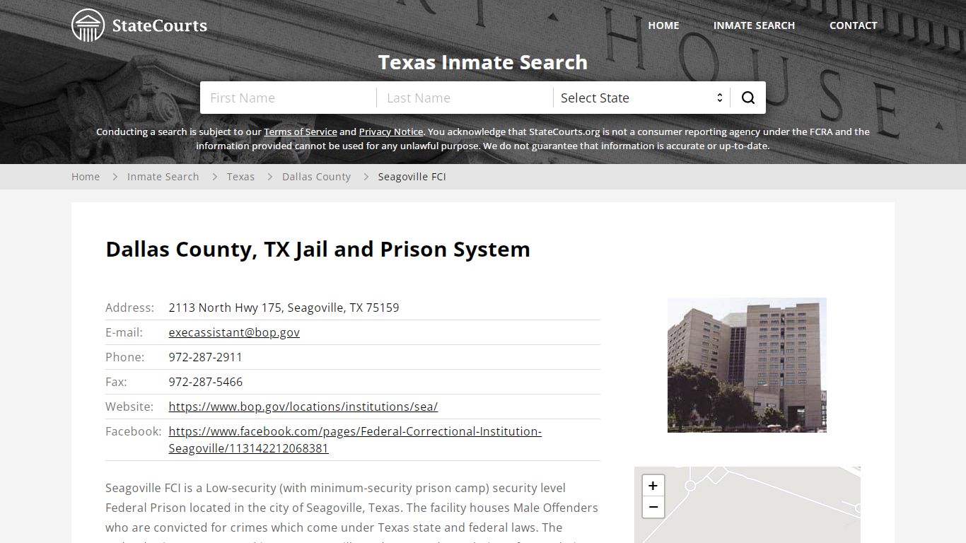 Seagoville FCI Inmate Records Search, Texas - StateCourts