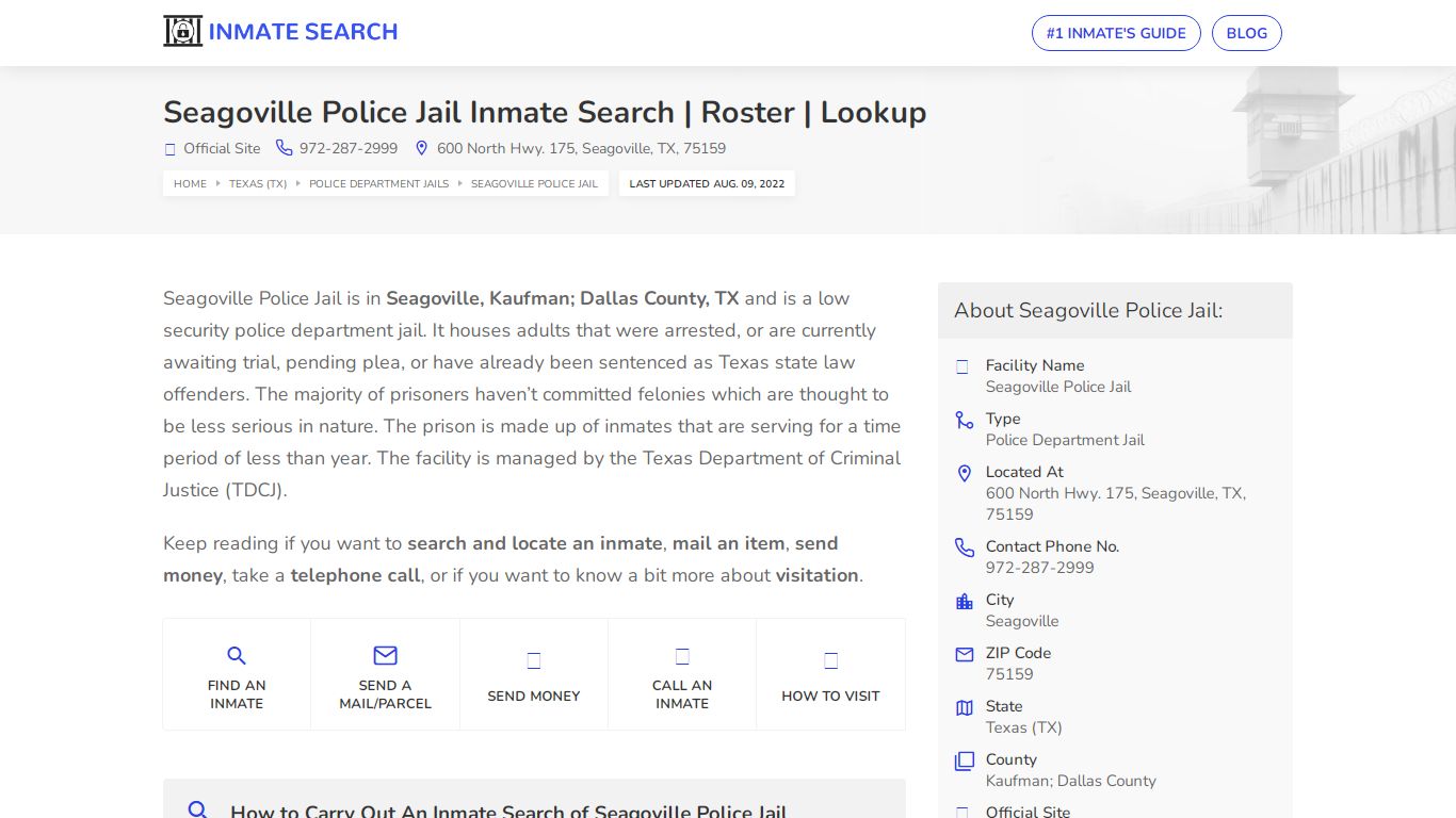 Seagoville Police Jail Inmate Search | Roster | Lookup