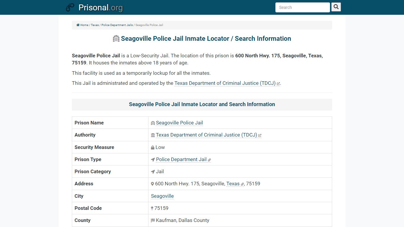 Seagoville Police Jail-Inmate Locator/Search Info, Phone ...